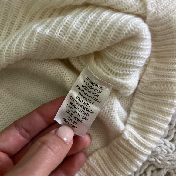 Cute White Christmas Sweater with Wreath and Holly design in white and green - Picture 6 of 8